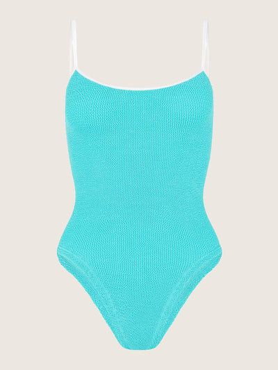 Hunza G Aqua and white Pamela contrast swimsuit at Collagerie