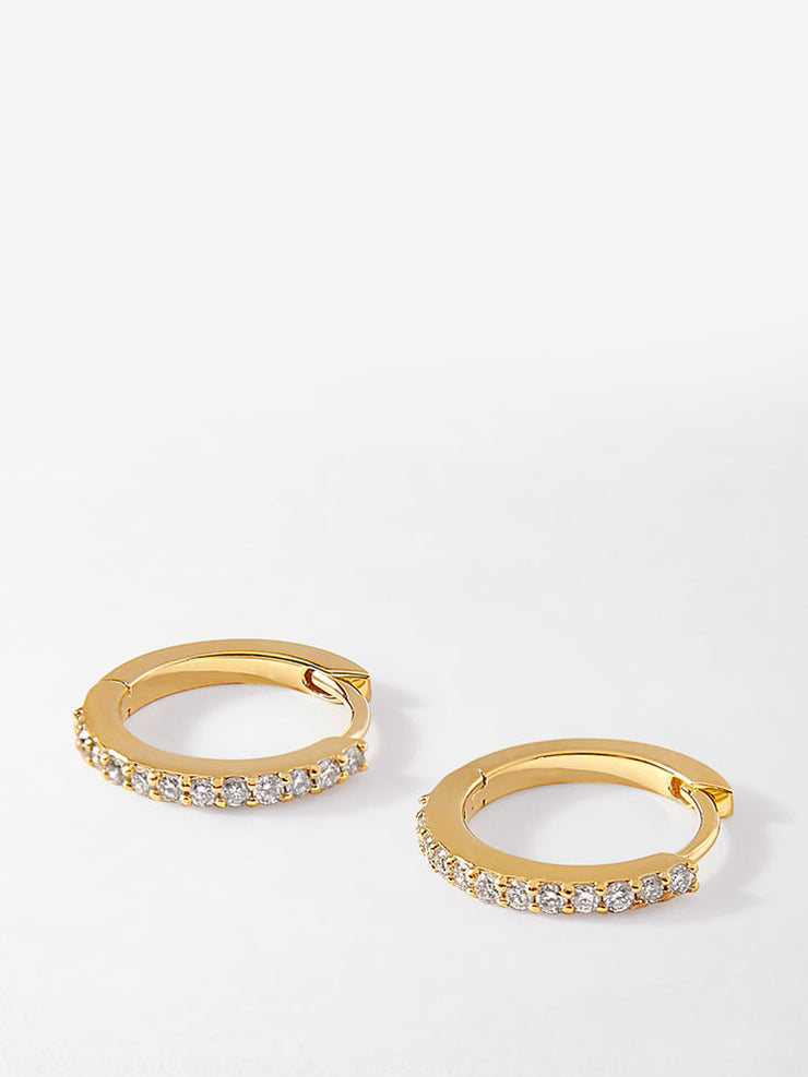 Yellow gold pavé diamond huggies Earrings Edge of Ember    - Collagerie