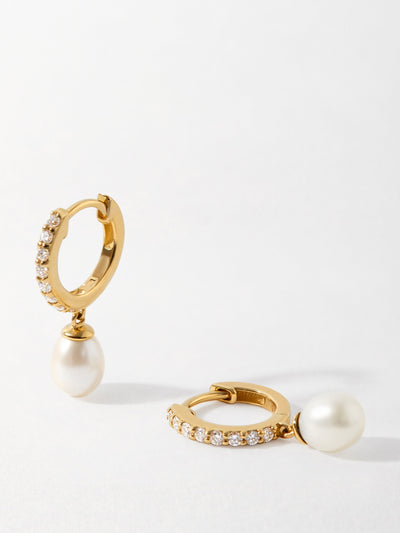 Edge of Ember Pearl pavé diamond huggie earrings at Collagerie