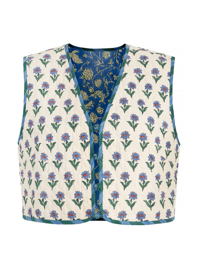 Daydress Reversible pina waistcoat in kashmir flower at Collagerie