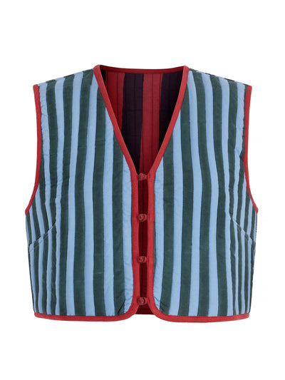 Daydress Reversible pina waistcoat in cinder stripe at Collagerie