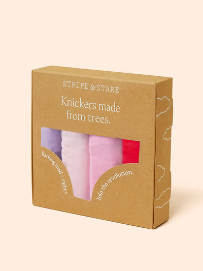 Stripe & Stare Pink and red contrast the original knicker four pack at Collagerie