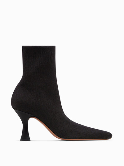 NEOUS Ran heeled boot, black wool knit at Collagerie