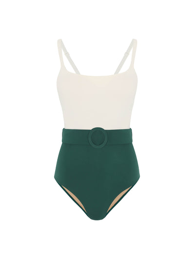 Evarae Forest green and sugar white Cassandra one piece at Collagerie