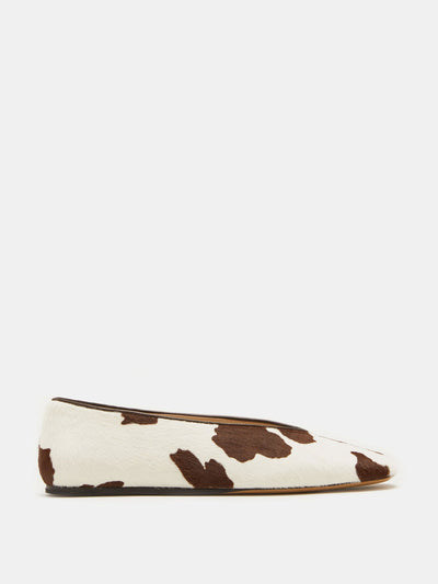 Le Monde Beryl Cow calf hair Regency slippers at Collagerie