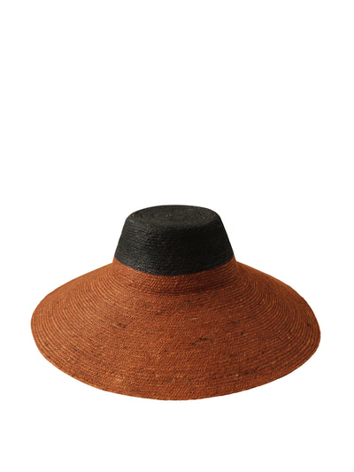 BrunnaCo Riri duo jute handwoven straw hat in burnt sienna and black at Collagerie