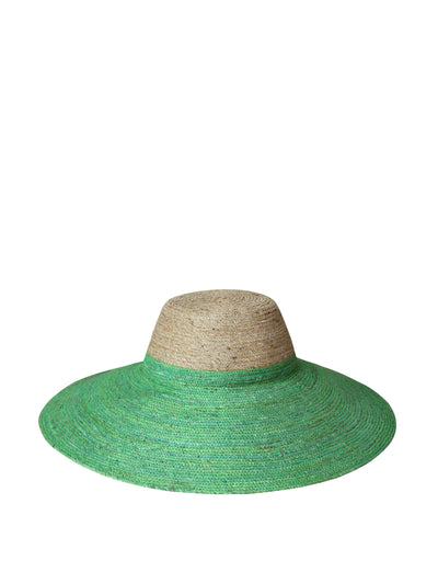 BrunnaCo Riri duo jute handwoven straw hat in natural and kelly green at Collagerie