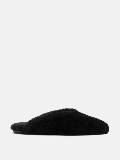 Le Monde Beryl Black shearling Regency mules at Collagerie