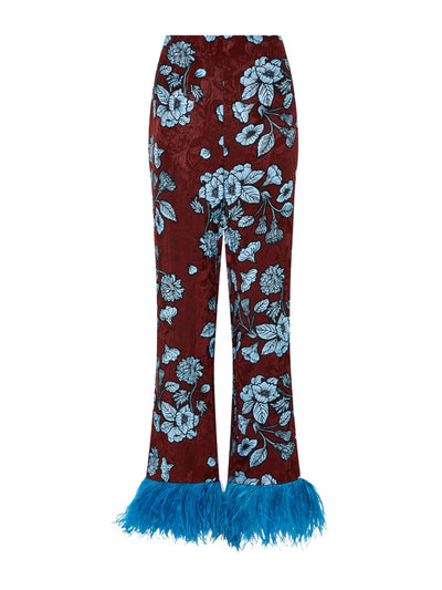 Borgo De Nor Glass flower blue Romana floral jacquard trousers at Collagerie