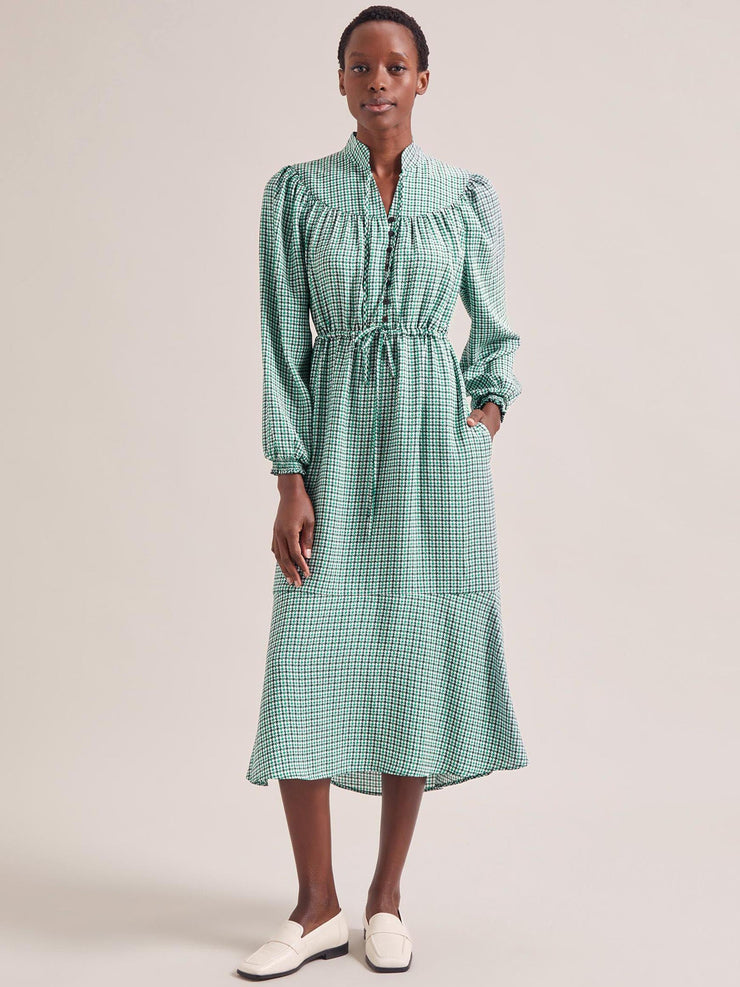 Ecru green houndstooth print Zahra midi dress Dress Cefinn    - Collagerie