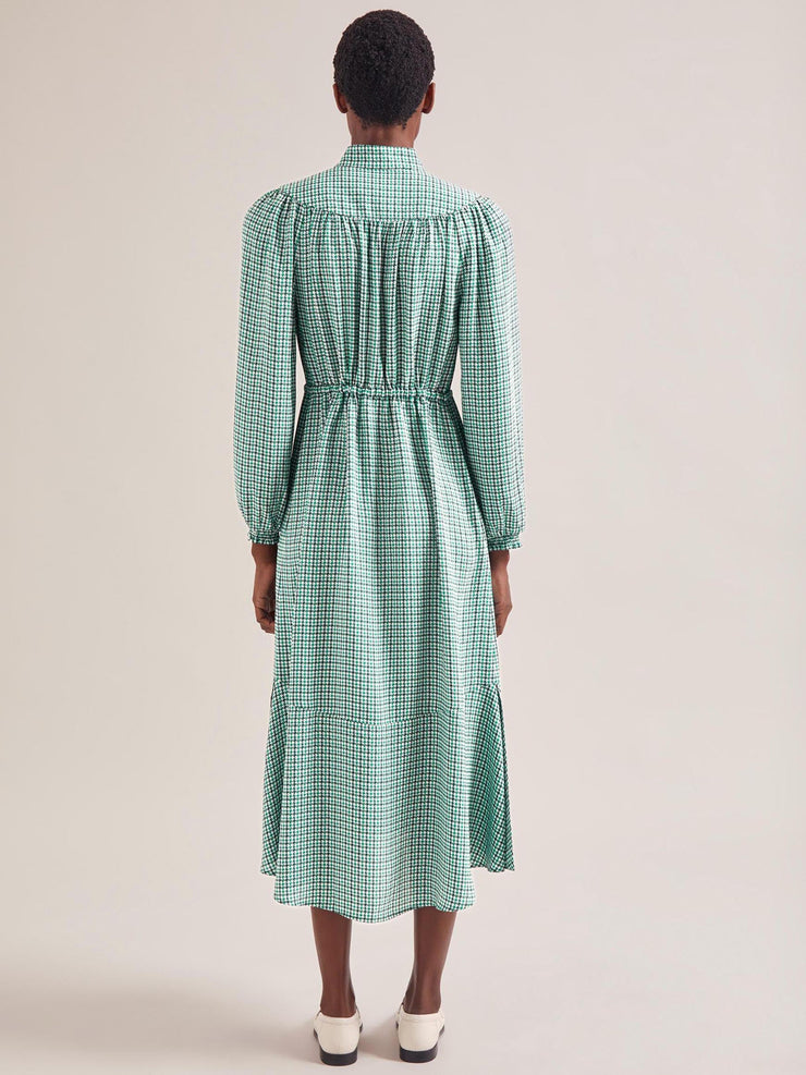 Ecru green houndstooth print Zahra midi dress Dress Cefinn    - Collagerie