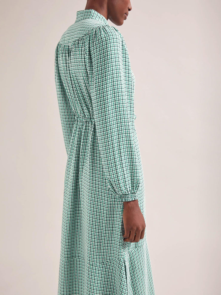 Ecru green houndstooth print Zahra midi dress Dress Cefinn    - Collagerie