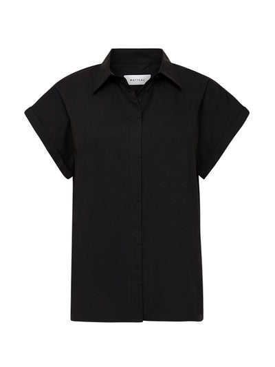 Matteau Black cotton relaxed sleeveless shirt at Collagerie