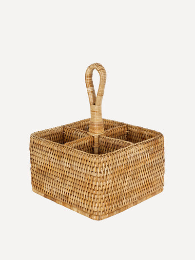 Rebecca Udall Rattan cutlery and condiment carrier in natural at Collagerie