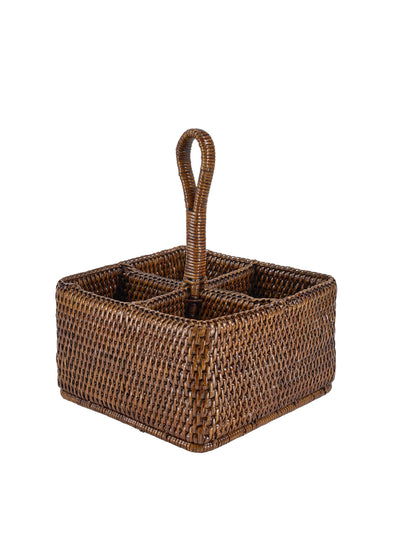 Rebecca Udall Rattan cutlery and condiment carrier in brown at Collagerie