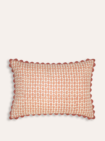 Birdie Fortescue Pink Viale block pint cushion at Collagerie