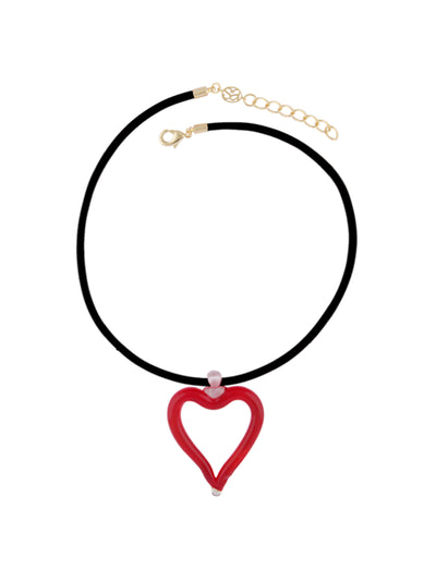 Sandralexandra XL heart of glass red & black leather cord necklace at Collagerie