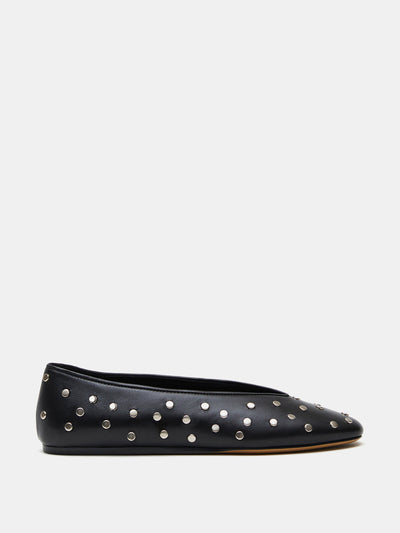Le Monde Beryl Black leather studded regency slippers at Collagerie