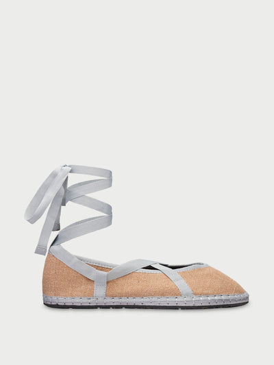 Flabelus Grey Ribbon linen flats at Collagerie