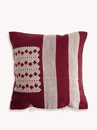 Routes Interiors Burgundy Larrinaga handwoven cushion cover at Collagerie