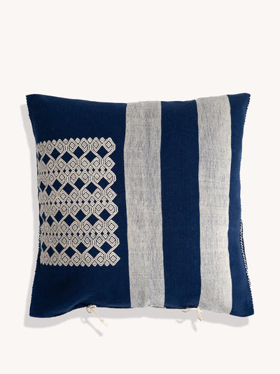 Routes Interiors Navy Larrinaga handwoven cushion cover at Collagerie