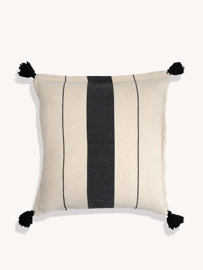 Routes Interiors White Luciana stripe cotton tassle cushion cover at Collagerie