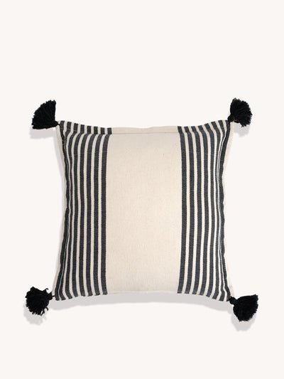 Routes Interiors White Ivanna stripe cotton tassle cushion cover at Collagerie