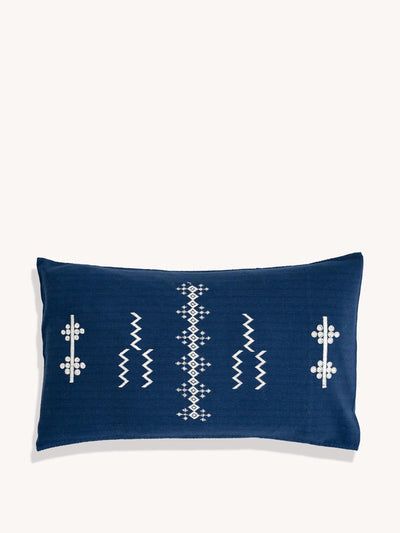 Routes Interiors Navy Jazmin hand embroidered cushion cover at Collagerie