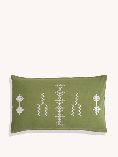 Routes Interiors Green Jazmin hand embroidered cushion cover at Collagerie