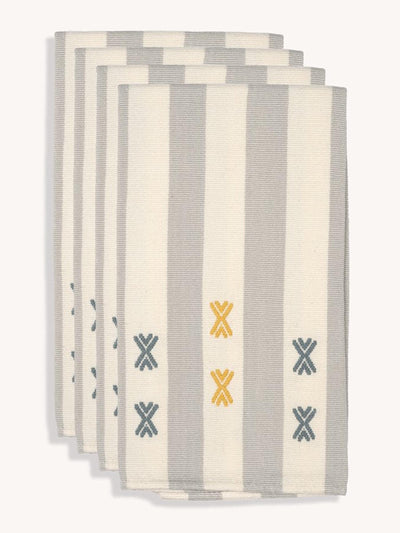 Routes Interiors White and grey Alma handwoven stripe napkins, set of 4 at Collagerie