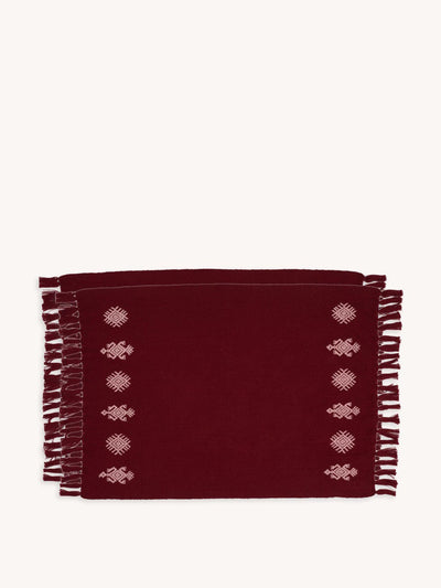 Routes Interiors Burgundy Tikal handwoven placemats, set of 2 at Collagerie