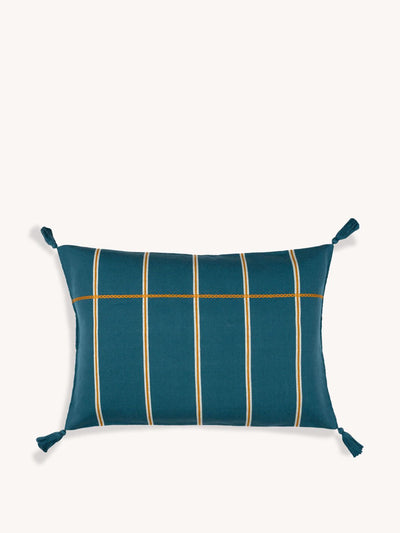 Routes Interiors Blue Rayas stripe Zinacantán cushion at Collagerie