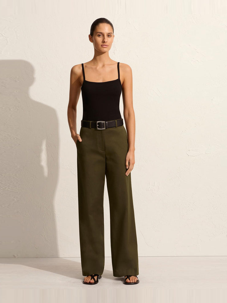 Olive straight twill trousers Womens Apparel - Pants Matteau    - Collagerie