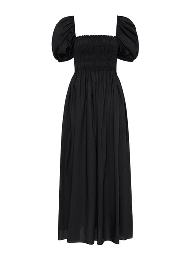 Matteau Black shirred bodice peasant dress at Collagerie