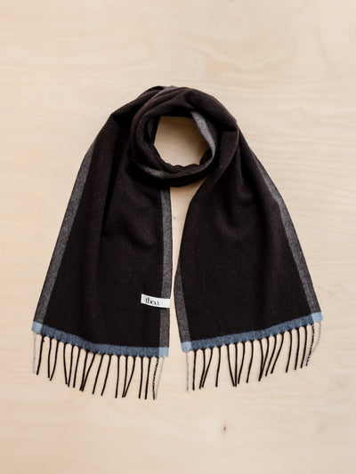 TBCo Cashmere and merino scarf in charcoal contrast edge at Collagerie