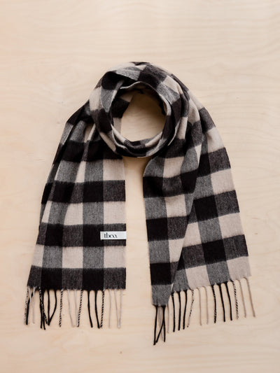 TBCo Lambswool scarf in brown gingham at Collagerie