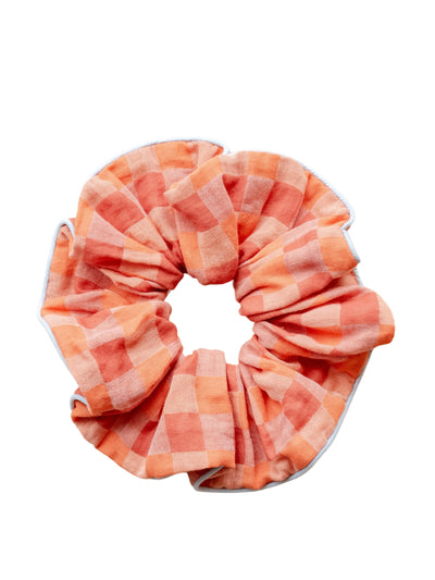 TBCo Apricot checkerboard otton oversized scrunchie at Collagerie