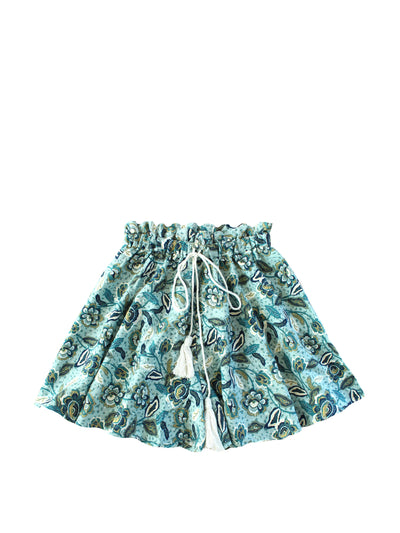 BrunnaCo Sekar floral batik skorts in sea blue at Collagerie