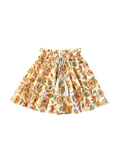 BrunnaCo Sekar floral batik skorts in marigold yellow at Collagerie