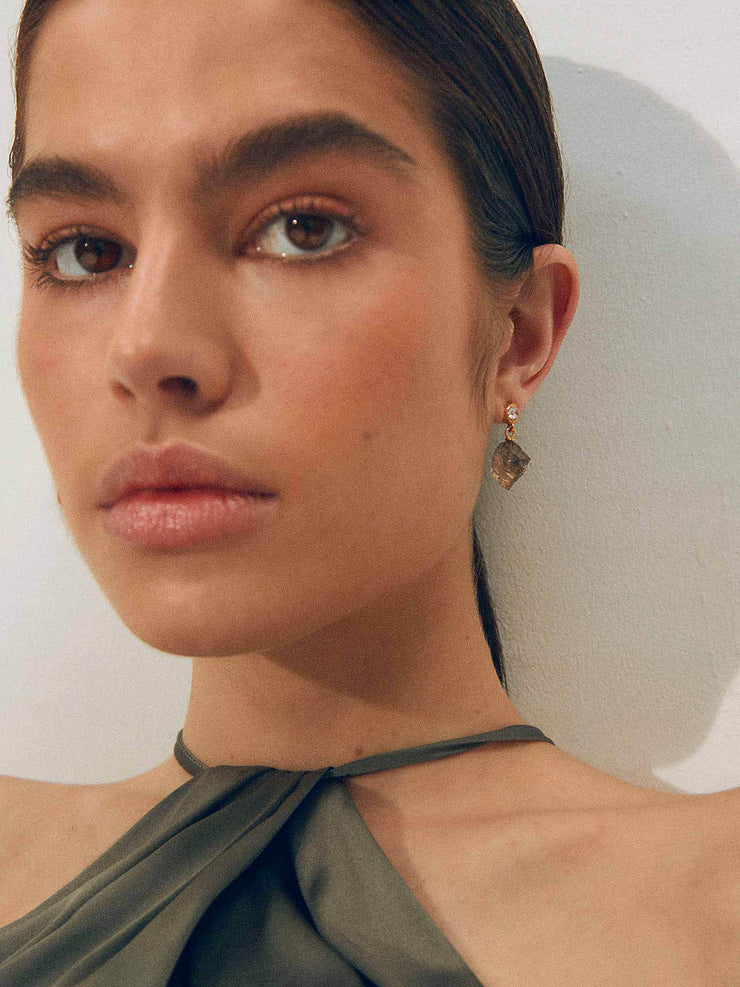 Raw crystal smoky Athena earrings