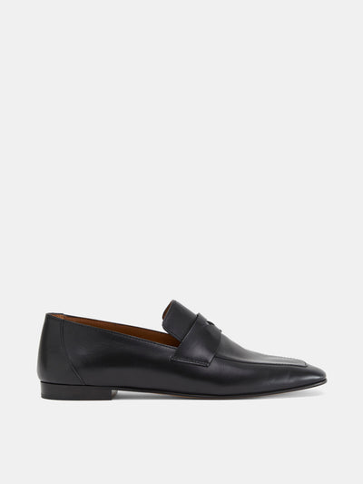 Le Monde Beryl Black placket leather soft loafers at Collagerie