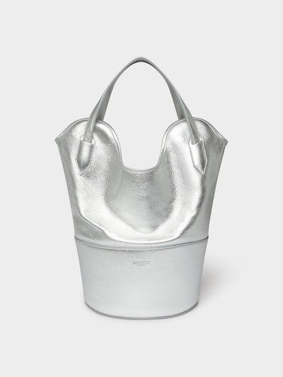J&M Davidson Silver small Ray bucket bag at Collagerie