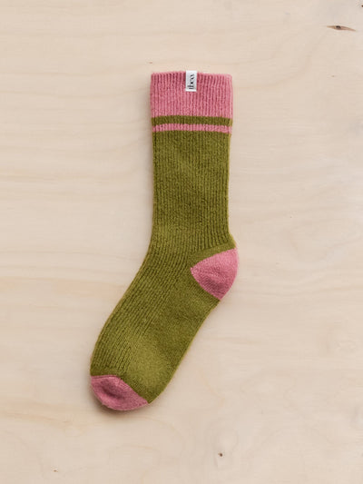 TBCo Merino striped socks in green at Collagerie