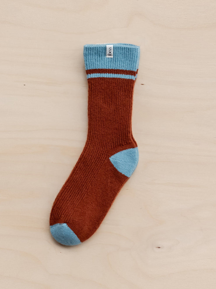 Merino striped socks in rust Style > Womens Accessories > Socks > Merino TBCo Small (UK 4-7)   - Collagerie