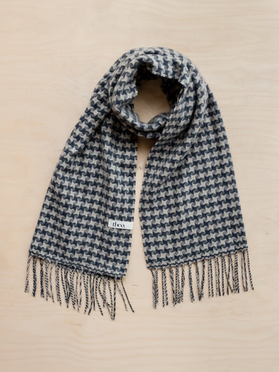 TBCo Cashmere oversized scarf in charcoal star houndstooth at Collagerie