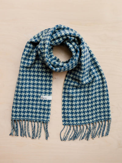 TBCo Cashmere oversized scarf in green star houndstooth at Collagerie