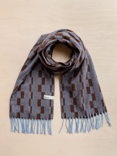 TBCo Lambswool oversized scarf in blue checker at Collagerie