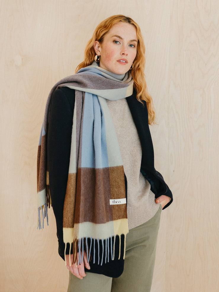 Lambswool oversized scarf in lilac edge check Style > Womens Scarves > Lambswool Scarves > Oversized TBCo    - Collagerie