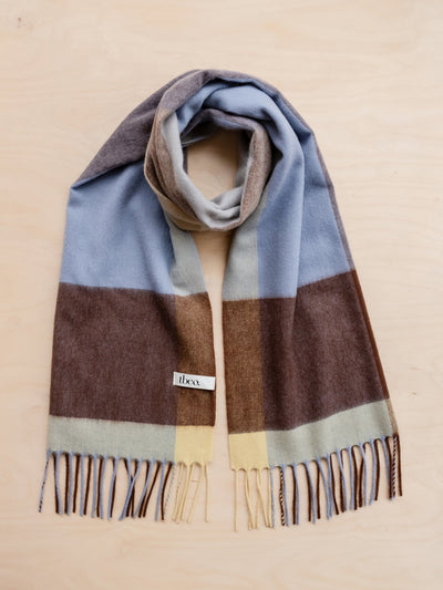 TBCo Lambswool oversized scarf in lilac edge check at Collagerie