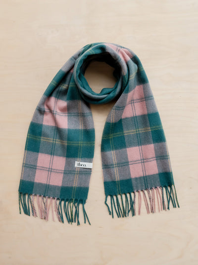 TBCo Lambswool oversized scarf in pink varsity check at Collagerie